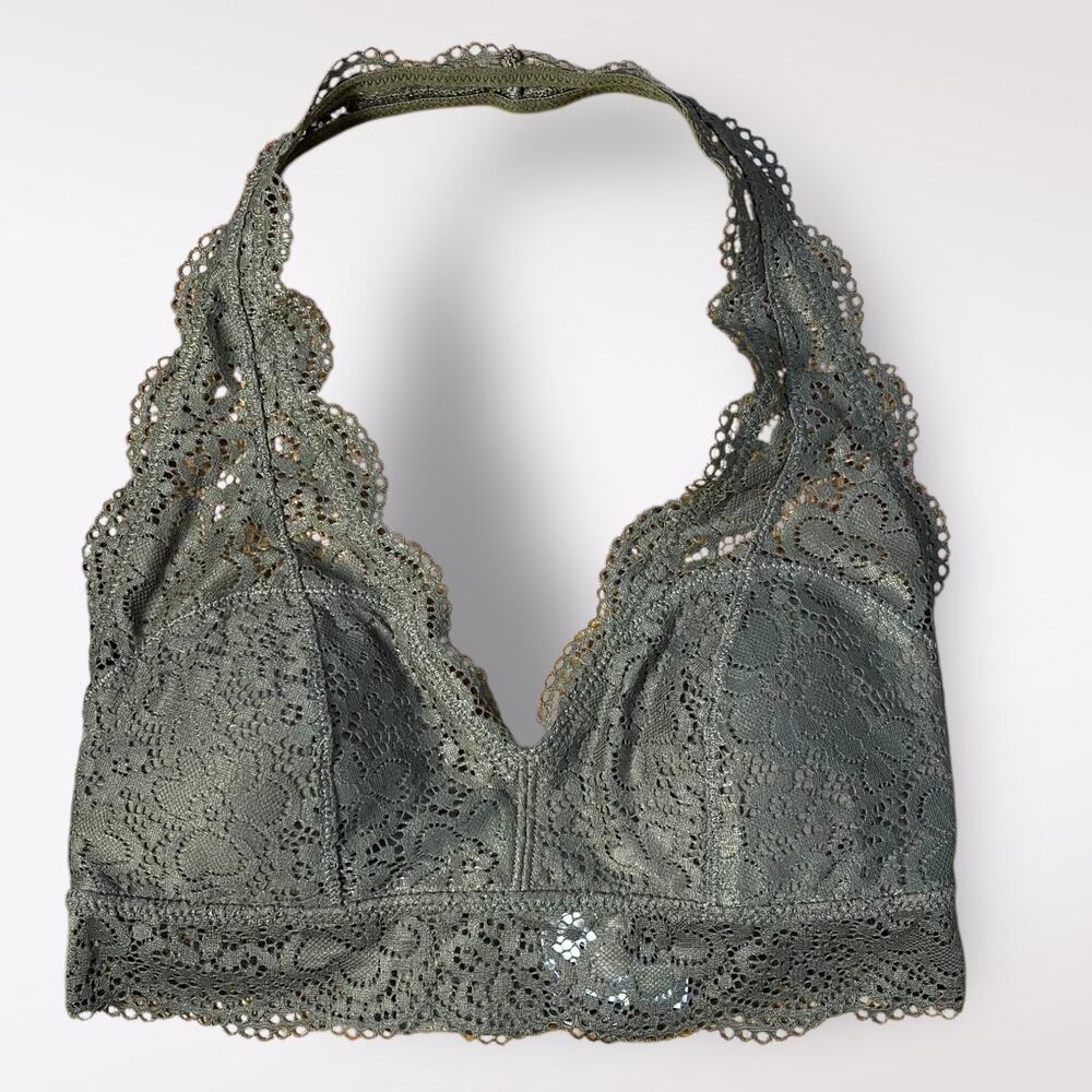 American Eagle Aerie Green Wildflower Lace Padded Halter Bralette Size M NWT - Picture 1 of 10
